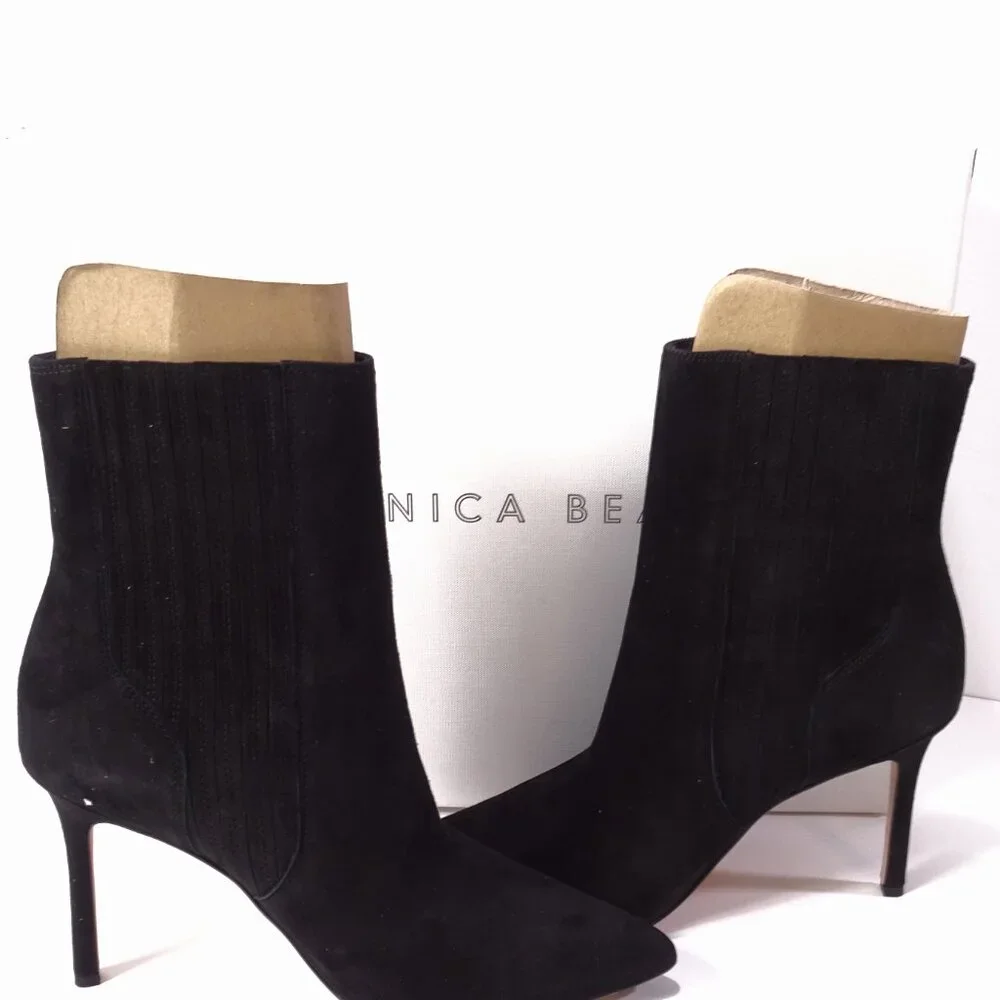 Veronica BEARD LISA STILETTO-HEEL BOOTIE Boots NIB 498 8.5 Black Suede